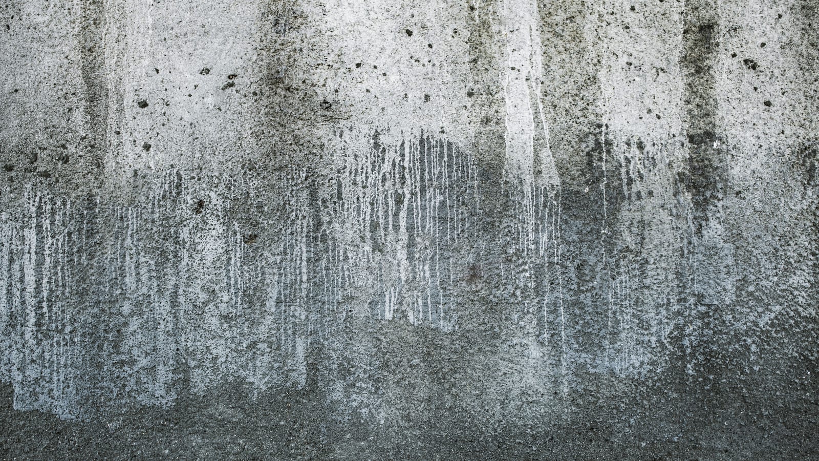 Close-up of a textured concrete wall with weathered patterns and paint drips.